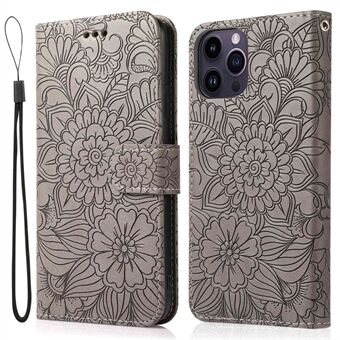 Voor iPhone 14 Pro anti Scratch portemonnee hoesje bedrukt bloemenpatroon PU lederen Stand telefoonhoes met riem