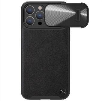 NILLKIN anti- Scratch telefoonhoes voor iPhone 14 Pro, PU-leer gecoate pc + TPU magnetische telefoonhoes met schuif Camerabescherming Ondersteuning voor draadloos opladen
