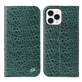 Anti-val Telefoon Case Voor iPhone 14 Pro, Toplaag Koeienhuid Leer Krokodil Textuur Mobiele Telefoon Portemonnee Cover met Opvouwbare Stand