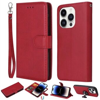 KT Leather Series-3 voor iPhone 14 Pro Magnetisch Afneembaar PU-leer Hoes Stand Effen kleur Portemonnee Telefoonhoes met riem