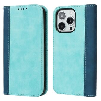 Voor iPhone 14 Pro Bi-color Splicing Kalf Textuur PU Lederen Telefoon Case Magnetische Auto-geabsorbeerd Flip Stand Wallet Cover