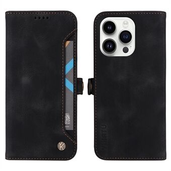 YIKATU YK-002 voor iPhone 14 Pro Skin-touch Feeling Phone Case, Outer Card Slot Design Anti-collision PU Leather Wallet Stand Shell