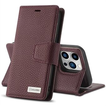 DOLISMA Voor iPhone 14 Pro Litchi Textuur Opvouwbare Stand PU Leather Wallet Cover Magnetische Afneembare Telefoon Shockproof Case