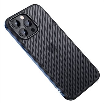 SULADA Luxury Series voor iPhone 14 Pro koolstofvezel textuur beschermhoes TPU valbestendig telefoonhoesje met metalen frame