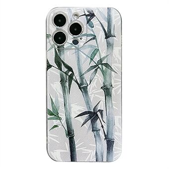 Voor iPhone 14 Pro Inkt Schilderij Bamboe Patroon Precieze Uitsparing Telefoon Case 1.5mm Dikte Shockproof TPU Cover