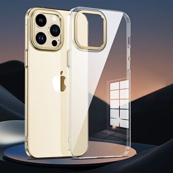 Anti Scratch Telefoon Case Voor iPhone 14 Pro Transparant PC Hard Cover met Metalen Knoppen en Galvaniseren Camera lens Frame