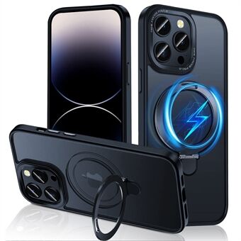 Telefoonhoes voor iPhone 14 Pro Compatibel met MagSafe Matte telefoonhoes Magnetische Ring Kickstand met schermbeschermer en cameralenshoes