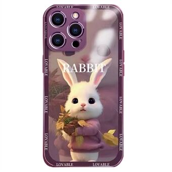 Mobiele telefoonhoes voor iPhone 14 Pro, schattige cartoon konijn telefoon achterkant gehard glas + TPU beschermhoes