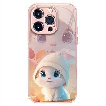 Voor iPhone 14 Pro Smartphone-hoes met konijn en bladerenpatroon Scratch gehard glas + TPU-telefoonhoes