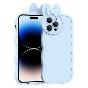 Voor iPhone 14 Pro Vloeibare siliconen telefoonhoes Leuke konijnvormige gladde beschermhoes met lensbeschermer