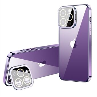 Voor iPhone 14 Pro Electroplating Phone Case Glass Camera Film Kickstand Soft TPU Cover