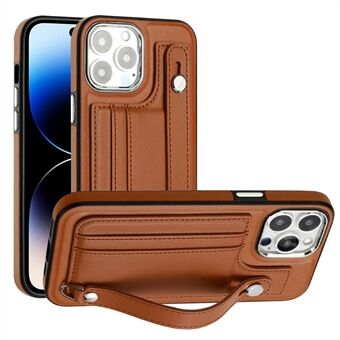YB Leather Coating Series-5 Kickstand Case voor iPhone 14 Pro Leather Coated TPU Telefoonhoes met kaartsleuven