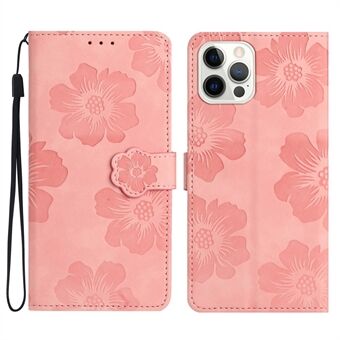 Voor iPhone 14 Pro bedrukt bloemenpatroon Telefoonhoesje PU-leer Flip Stand Wallet Cover Shell met riem