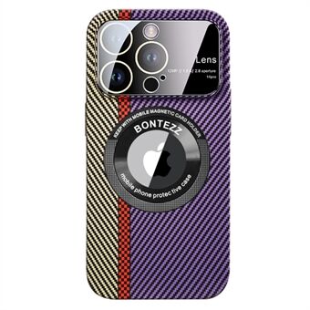 Voor iPhone 14 Pro Carbon Fiber Texture PC Phone Case Anti-Drop Magnetic Phone Cover met concave lens