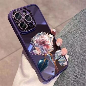 Telefoonhoesje voor iPhone 14 Pro Rose Flower Pattern Glitter Camera Ring TPU Cover met Lens Film