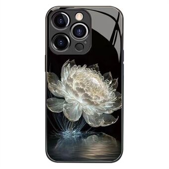 Voor iPhone 14 Pro Epiphyllum Print Design Telefoonhoes Gehard glas Achterkant + TPU Bumper Achterkant
