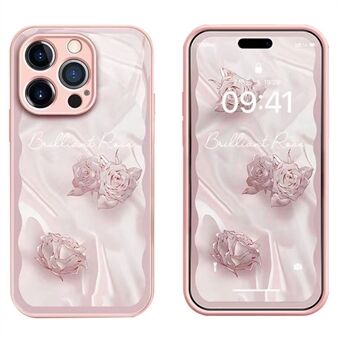 Voor iPhone 14 Pro gehard glas + TPU anti-drop cover telefoonhoes met rozenpatroon