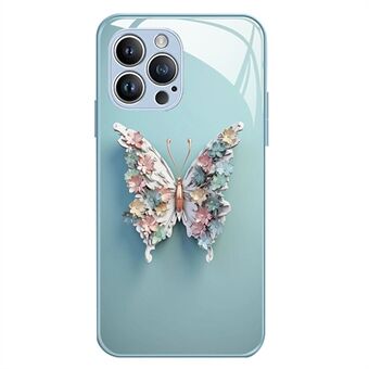 Voor iPhone 14 Pro gehard glas + TPU anti-val cover vlinderpatroon mobiele telefoonhoes