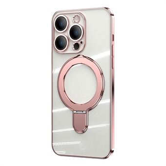 Voor iPhone 14 Pro Magnetische Ring Kickstand Cover TPU+Acryl Transparant Telefoonhoesje met Cameralensfilm