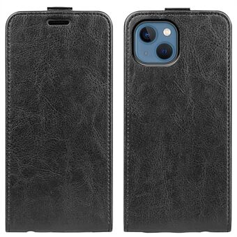 Voor iPhone 14 Plus 6.7 inch Impact Proof Verticale Flip Case Crazy Horse Textuur PU Lederen Magnetische Sluiting Telefoon Cover met Kaarthouder: