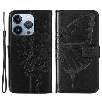 YB Imprinting Flower Series-4 voor iPhone 14 Plus 6,7 inch Butterfly Flower bedrukt PU lederen telefoonhoesje met portemonnee- Stand