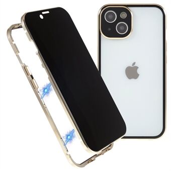 Voor iPhone 14 Plus Straight Edge Anti-gluren Case Matte Back Dubbelzijdig Gehard Glas Magnetische Adsorptie Metalen Frame Veiligheid Gesp Telefoon Cover