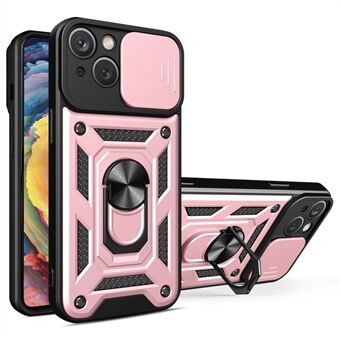 Voor iPhone 14 Plus 6.7 inch Anti- Scratch Telefoon Cover Slide Camera Bescherming PC + TPU Ring Kickstand Mobiele telefoon Case: