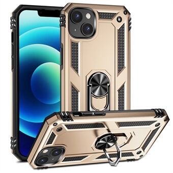 Voor iPhone 14 Plus 6.7 inch Ring Kickstand Hybrid TPU + PC Case Anti-drop Telefoon Cover met Car Mount metalen plaat: