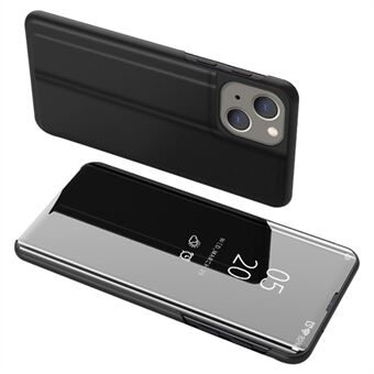 Voor iPhone 14 Plus 6.7 inch Galvaniseren Spiegel Oppervlak PU Lederen Telefoon Case Venster Anti-drop Stand Cover: