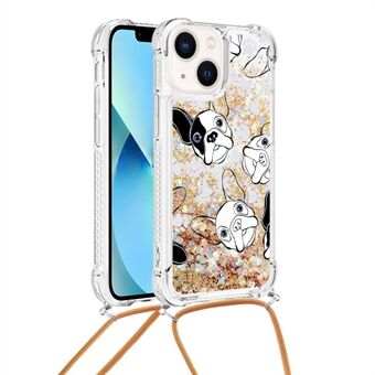 YB Drijfzand Series-5 voor iPhone 14 Plus 6.7 inch Vloeibaar Drijfzand Patroon Afdrukken Telefoon Case TPU Telefoon Shell met Opknoping Touw