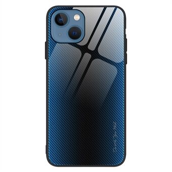 Voor iPhone 14 Plus 6.7 inch Gehard Glas Soft TPU Case Carbon Fiber Textuur Schokabsorptie Telefoon Cover: