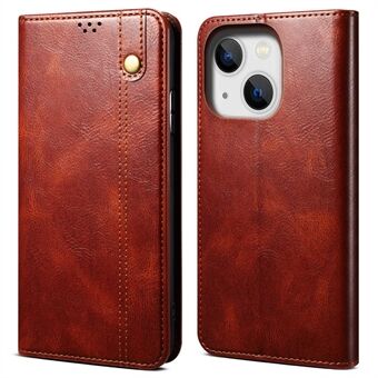 Voor iPhone 14 Plus Waxy Crazy Horse Textuur Telefoon Case PU Lederen TPU Stand Wallet Cover
