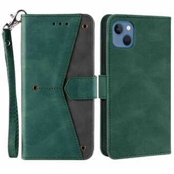 Voor iPhone 14 Plus Splicing Stitching Skin-touch Folio Flip Case Stand PU Leather Drop-proof Mobiele Telefoon Cover: