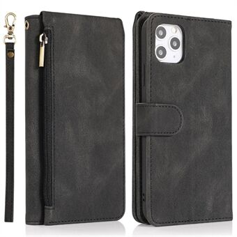 Voor iPhone 14 Plus Ritsvak Portemonnee Telefoon Case Skin-touch Gevoel PU Lederen Stand Meerdere Kaartsleuven Cover met Handriem: