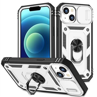 Voor iPhone 14 Plus Anti-val PC + TPU Kickstand Functie Telefoon Protector Sliding Camera Lens Cover Design Case met Card Slot: