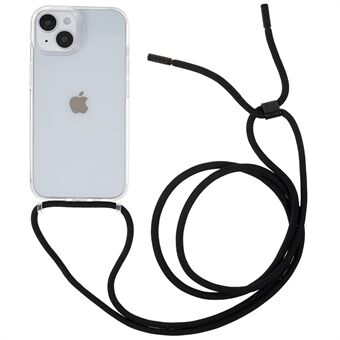 Voor iPhone 14 Plus TPU + Acryl Transparante Telefoon Cover Scratch Anti-drop Case met Verstelbare Lanyard