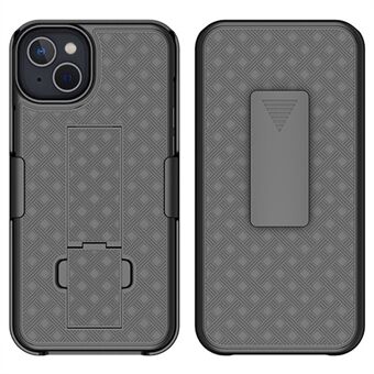 Voor iPhone 14 Plus Geweven Textuur Clip Kickstand PC + TPU Case Sliding Screen Cover Telefoon Protector: