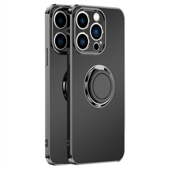 Voor iPhone 14 Plus Matte Telefoon Cover Ring Kickstand Magnetische Houder Galvaniseren TPU Straight Edge Phone Case: