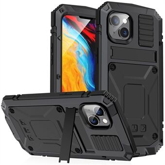 R-JUST voor iPhone 14 Plus Hybride Telefoon Case Beschermende Drop-proof Achterkant Kickstand met Gehard Glas Film Screen Protector