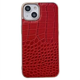 Voor iPhone 14 Plus Krokodil Textuur Nano Galvaniseren Anti-slijtage Cover Echt Rundleer Gecoat TPU + PC Telefoon Case