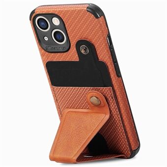 Voor iPhone 14 Plus anti- Scratch Telefoon Case K-vorm Kickstand Koolstofvezel Textuur Telefoon Cover Kaarthouder: