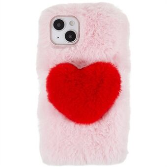 Voor iPhone 14 Plus Fluffy Plush Soft TPU Phone Case Cute Love Heart Design Anti- Scratch Anti-drop Back Cover