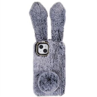 Voor iPhone 14 Plus Leuke 3D Bunny Ears Furry Winter Warm Case Bump Proof TPU Beschermende Telefoon Cover met Glitter Strass Strik