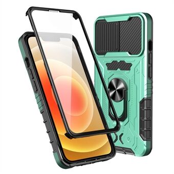 Slide Camera Protection Phone Case voor iPhone 14 Plus, Kickstand PC + TPU Anti-drop Cover met Tempered Glass Film