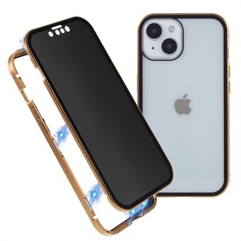 Voor iPhone 14 Plus Anti Spy Telefoon Case Magnetische Sluiting Metalen Frame + Dubbelzijdig Gehard Glas Volledige Dekking Drop-proof Cover