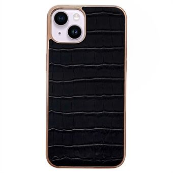 Voor iPhone 14 Plus Krokodil Textuur Echt leer Gecoat TPU Drop-proof Case Nano Galvaniseren Telefoon Back Cover