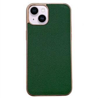 Litchi Texture Phone Shell voor iPhone 14 Plus, Nano Electroplating Back Cover Echt leer gecoate TPU Phone Case