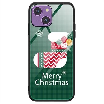 Voor iPhone 14 Plus schattig kerstpatroon afdrukken beschermende achterkant TPU + gehard glas Scratch hoesje - SD