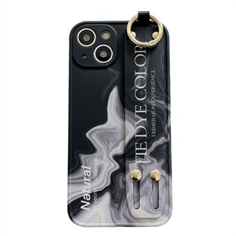 Voor iPhone 14 Plus Valbestendig telefoonhoesje Kickstand Marmerpatroon Zachte TPU-telefoonhoes met polsband