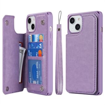 Voor iPhone 14 Plus Kaartsleuven Ontwerp Kickstand PU-leer Gecoat TPU Telefoonhoesje Anti-collision Wallet Cover met riem